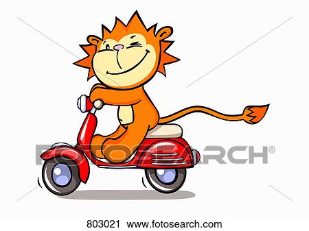 Clipart - A lion on a motor scooter. Fotosearch