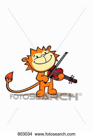 Clipart - A lion playing a violin. Fotosearch