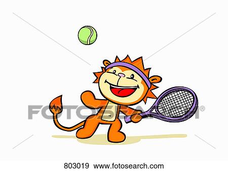 Clip Art - A lion playing tennis. Fotosearch