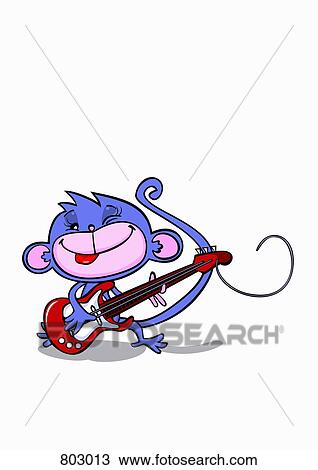 Clipart - A monkey playing an electric guitar. Fotosearch