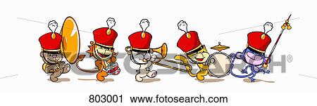 Five animals in a marching band View Large Clip Art Graphic Clipart - Five animals in a marching band. Fotosearch