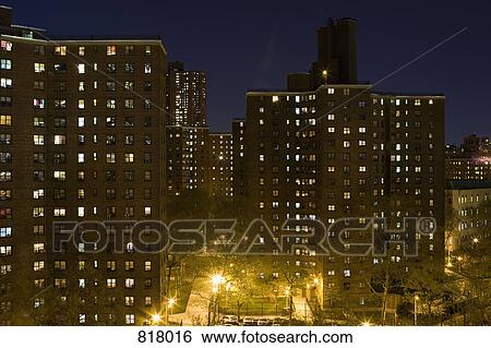 Apartment buildings at night, New York City View Large Photo Image Stock Photograph - Apartment buildings at night, New York City. Fotosearch