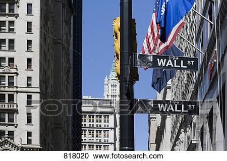 Stock Image - Signs for 'Wall Street', Manhattan, New York City. Fotosearch