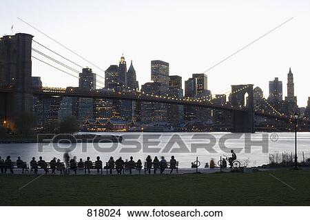 Picture - The Brooklyn Bridge and Manhattan at sunset, New York City. Fotosearch