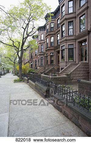 Brownstone townhouses, Brooklyn, New York City View Large Photo Image Stock Photo - Brownstone townhouses, Brooklyn, New York City. Fotosearch