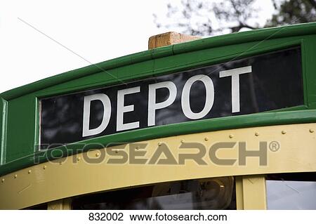 Stock Image - A tram with the word DEPOT written on it. Fotosearch