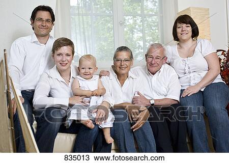 Stock Image - Formal portrait of a multi-generation family. Fotosearch