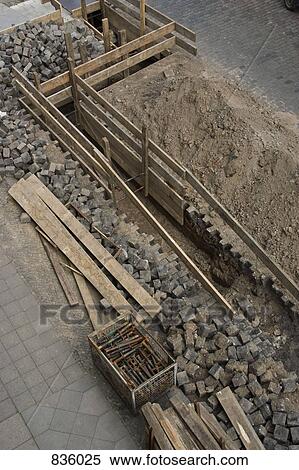 Excavation of a cobblestone street View Large Photo Image Stock Photography - Excavation of a cobblestone street. Fotosearch