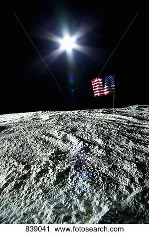 Stock Image - An American flag on the moon. Fotosearch