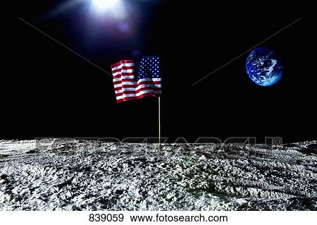 An American flag on the surface on the moon View Large Photo Image Stock Photo - An American flag on the surface on the moon. Fotosearch