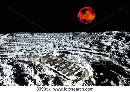 Stock Photo - View of a red planet from the moon. Fotosearch