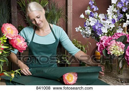 A florist preparing a bunch of flowers View Large Photo Image Stock Photo - A florist preparing a bunch of flowers. Fotosearch