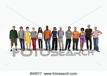 A group of men and women standing in a row View Large Photo Image Stock Photo - A group of men and women standing in a row. Fotosearch
