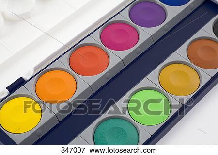 Stock Photo - Detail of a set of watercolor paints. Fotosearch