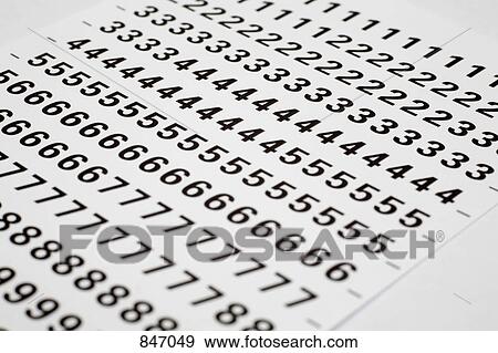 Stock Photo - Series of numbers printed on paper. Fotosearch