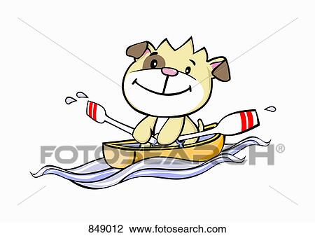 A 漫画 犬 ボートをこぐ クリップアート 切り張り イラスト 絵画 集 849012 Fotosearch