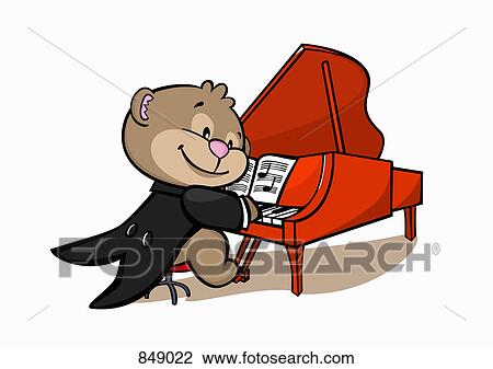 Clipart - A cartoon bear playing a grand piano. Fotosearch
