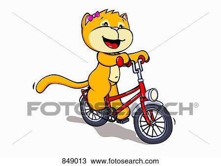 Clipart - A cartoon cat riding a bicycle. Fotosearch