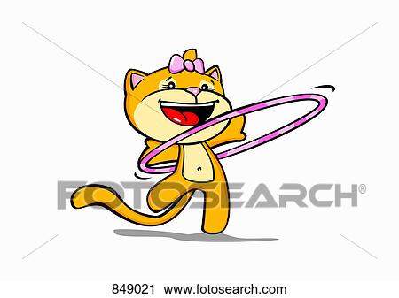 Clipart - A cartoon cat using a hula hoop. Fotosearch