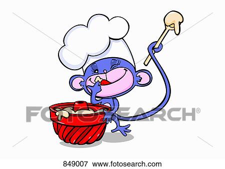Clip Art - A cartoon mouse tasting baking ingredients. Fotosearch