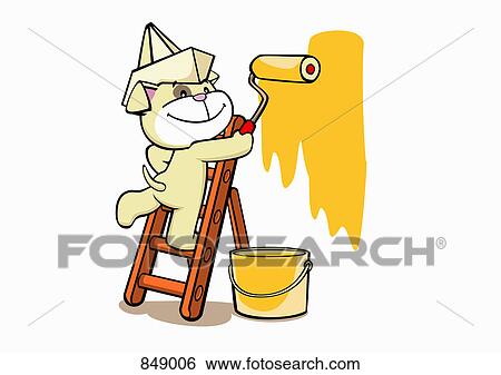 A Dessin Animé Chien Peinture A Mur Jaune Clipart