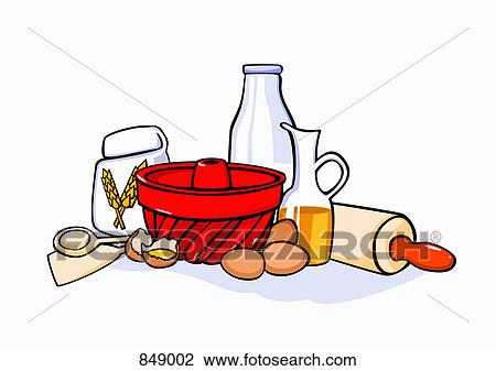 Clipart - Still life of baking ingredients. Fotosearch