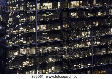 Stock Image - Detail of an illuminated skyscraper at night, Melbourne, Victoria, Australia. Fotosearch