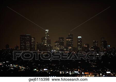 Aerial view of a city at night, Los Angeles, California, USA View Large Photo Image Stock Photo - Aerial view of a city at night, Los Angeles, California, USA. Fotosearch
