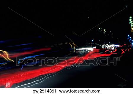 Blurred car lights at night, Los Angeles, California, USA View Large Photo Image Stock Image - Blurred car lights at night, Los Angeles, California, USA. Fotosearch