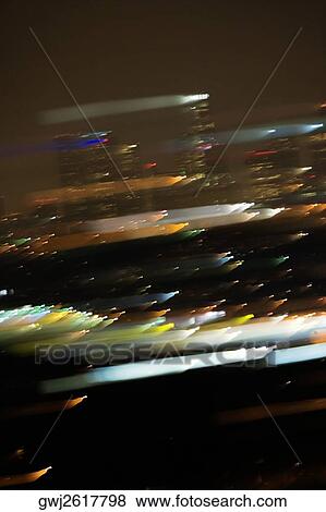 Blurred lights in the night, Los Angeles, California, USA View Large Photo Image Stock Photo - Blurred lights in the night, Los Angeles, California, USA. Fotosearch