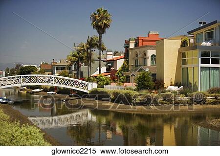 Stock Photography - Bridge built over a canal, Venice, Los Angeles, California, USA. Fotosearch