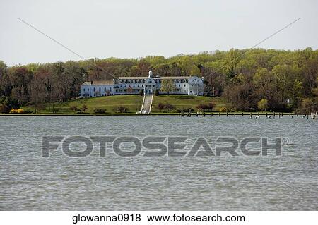 Stock Photo - Building on a hill on the banks of a river, Annapolis, Maryland, USA. Fotosearch
