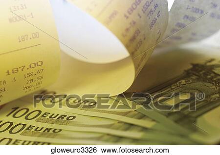Close-up of a paper receipt of one hundred Euro banknotes View Large Photo Image Stock Photograph - Close-up of a paper receipt of one hundred Euro banknotes. Fotosearch