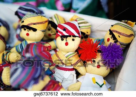 Stock Image - Close-up of handmade dolls, San Diego, California, USA. Fotosearch