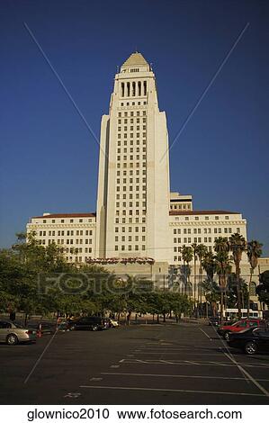 Stock Image - Facade of a building, City Hall, Los Angeles, California, USA. Fotosearch