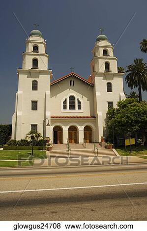 Stock Photo - Facade of a Spanish style church, Los Angeles, California, USA. Fotosearch