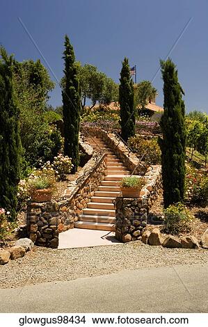 Facade of staircase leading to a winery, Napa Valley, California, USA View Large Photo Image Picture - Facade of staircase leading to a winery, Napa Valley, California, USA. Fotosearch