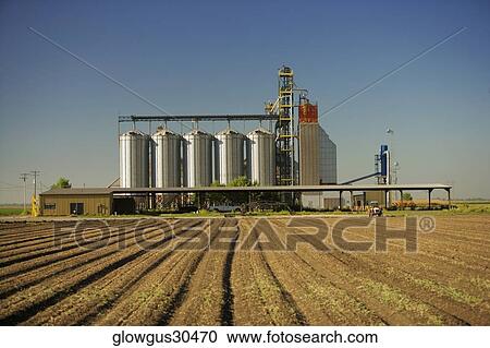 Stock Image - Farm in front of an agricultural building. Fotosearch