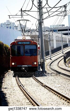 Stock Photo - Front profile of a trolley, San Diego, California, USA. Fotosearch