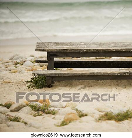 High angle view of a bench on a beach View Large Photo Image Stock Photo - High angle view of a bench on a beach. Fotosearch