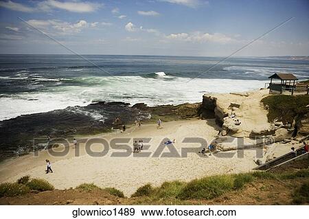 High angle view of people on the beach, La Jolla Reefs, San Diego, California, USA View Large Photo Image Stock Photo - High angle view of people on the beach, La Jolla Reefs, San Diego, California, USA. Fotosearch