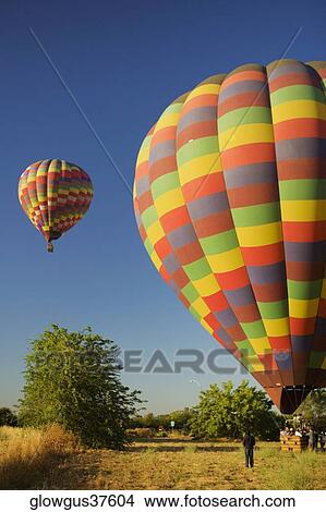 Hot air balloons preparing to take off View Large Photo Image Picture - Hot air balloons preparing to take off. Fotosearch