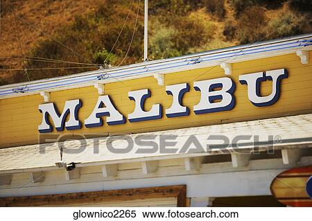 Stock Photography - Low angle view of a Malibu sign, Malibu, California, USA. Fotosearch
