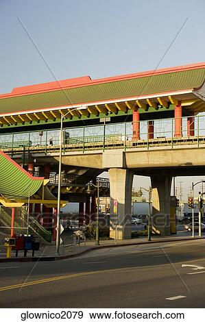 Low angle view of a Rail stop in a city, China Town, Los Angeles, California, USA View Large Photo Image Stock Photo - Low angle view of a Rail stop in a city, China Town, Los Angeles, California, USA. Fotosearch