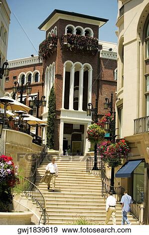 Low angle view of a staircase outside shops, Rodeo Drive, Los Angeles, California, USA View Large Photo Image Stock Photo - Low angle view of a staircase outside shops, Rodeo Drive, Los Angeles, California, USA. Fotosearch