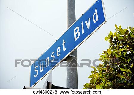 Stock Photo - Low angle view of a Sunset Boulevard Sign, Los Angeles, California, USA. Fotosearch