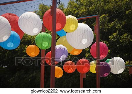 Low angle view of colorful Chinese lanterns View Large Photo Image Stock Image - Low angle view of colorful Chinese lanterns. Fotosearch