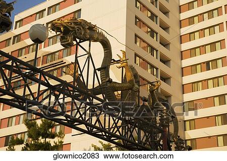 Low angle view of dragon sculptures, China Town, Los Angeles, California, USA View Large Photo Image Stock Image - Low angle view of dragon sculptures, China Town, Los Angeles, California, USA. Fotosearch