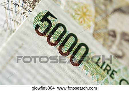 One 5000 Lire Bank Note On Top Of Other Currency Close Up Picture Glowfin5004 Fotosearch