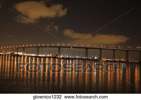 Panoramic view of a bridge at night, Coronado Bay Bridge, San Diego, California, USA View Large Photo Image Stock Image - Panoramic view of a bridge at night, Coronado Bay Bridge, San Diego, California, USA. Fotosearch